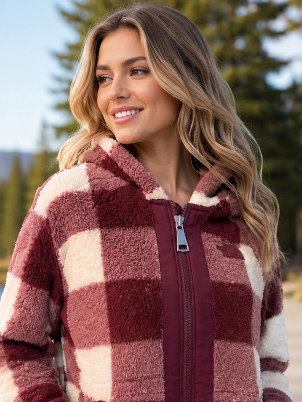 The North Face Mt. Shire Plaid Sherpa Hoodie Full-Zip Sweater Size Medium